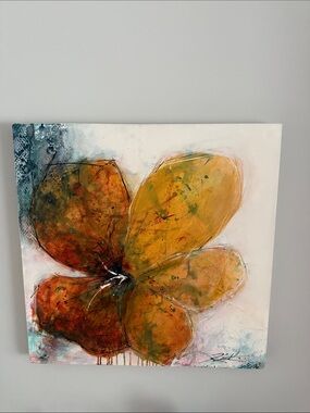 Modern Abstract Floral Canvas in Mustard Yellow